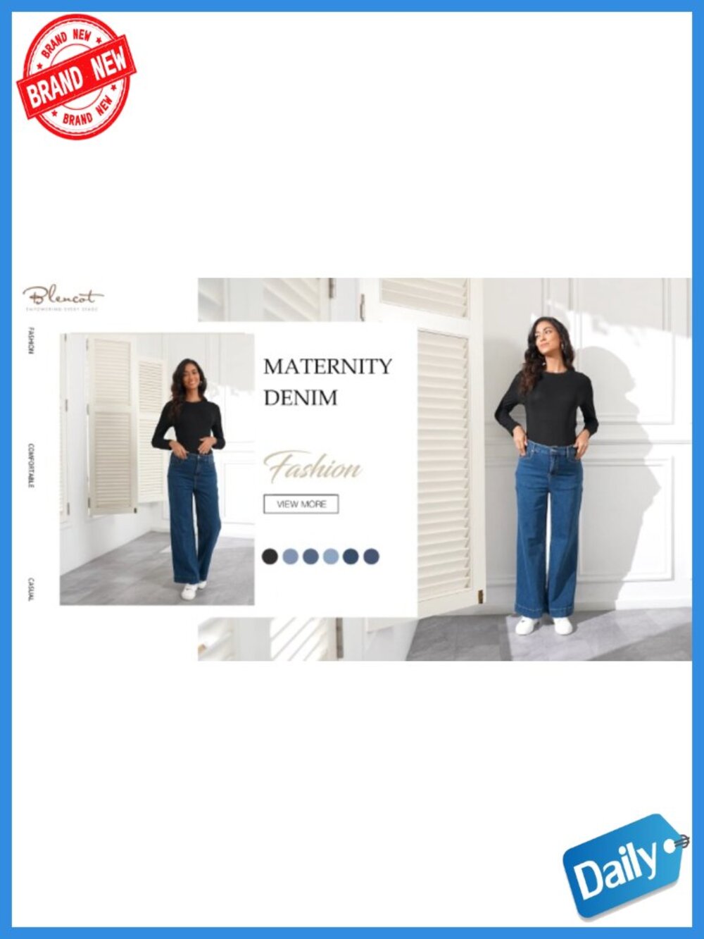 Maternity Wide Leg Jeans High Rise Elastic Side Panels Stretch Denim Work Casual - Picture 5 of 5